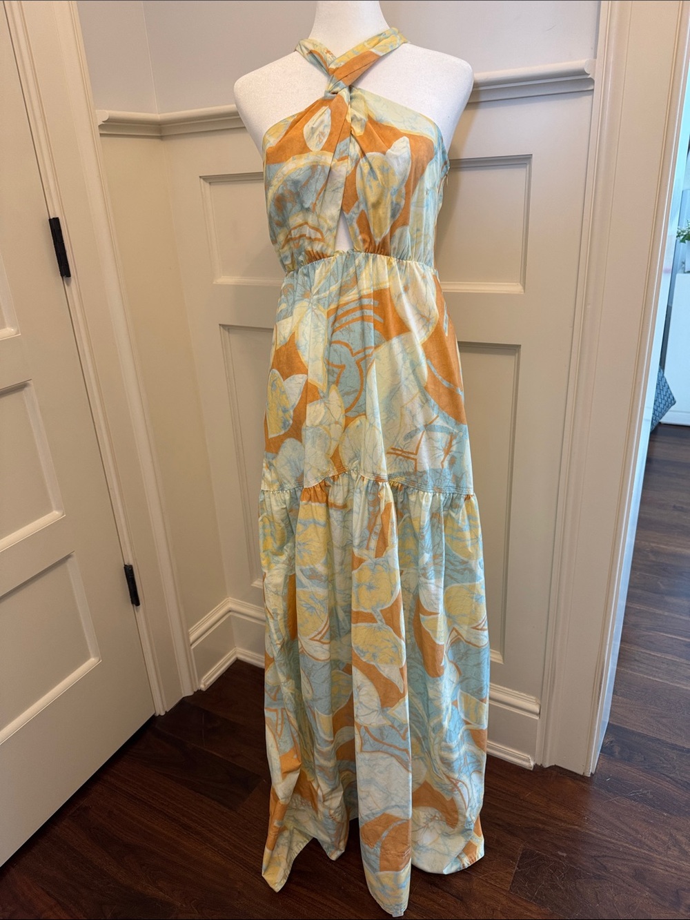 A.L.C. Halter Floral Maxi Dress in Mustard & Light Blue